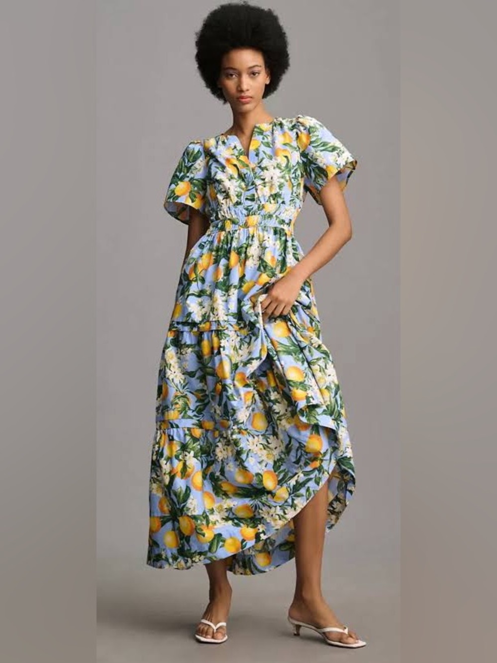 Anthropologie Somerset Iris Blue Lemon Floral Tiered Maxi Dress M - Picture 9 of 9